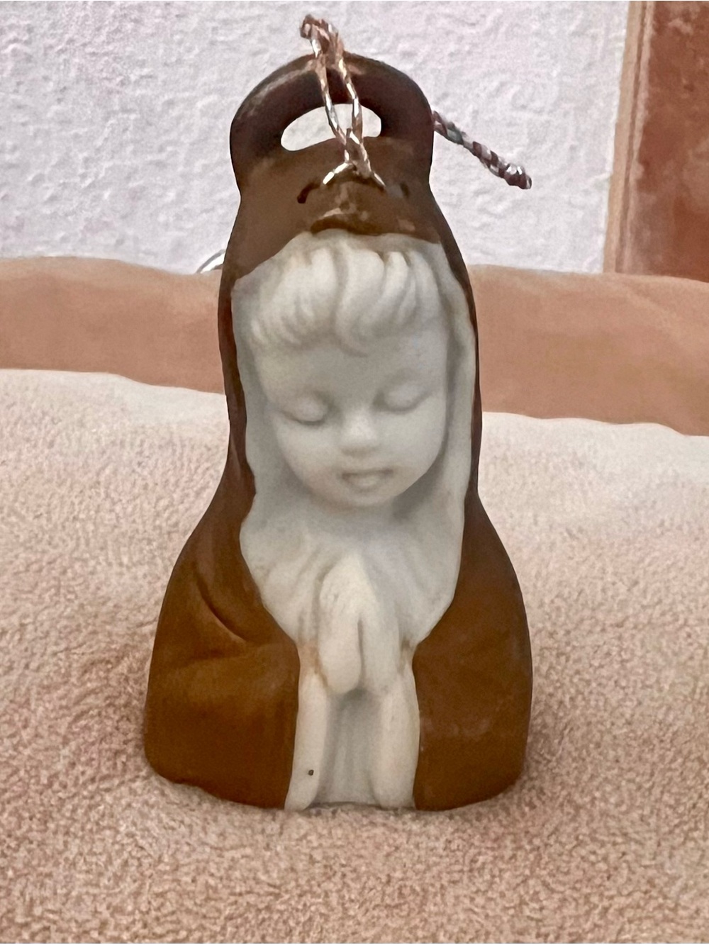 Ardalt Porcelain Mary Bell Hand Painted White/Brown Religious Decor 3 in